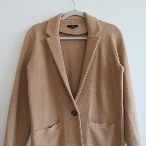 J. CREW Cecile Relaxed Knit Sweater Blazer One-Button in Camel Preppy Size XXS - Picture 4 of 14